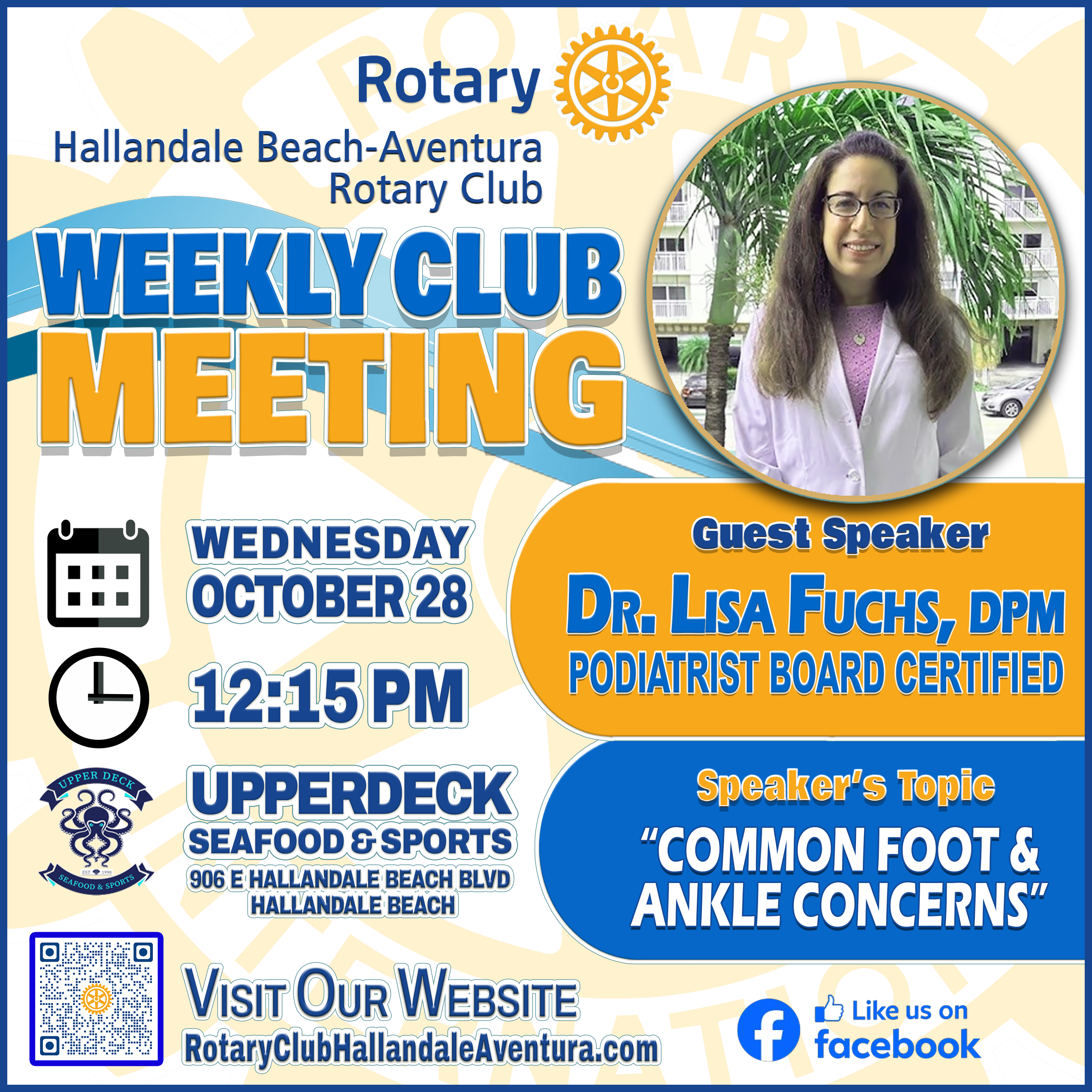 Weekly Club Meeting: Wed., Oct 28, @ 12:15 pm